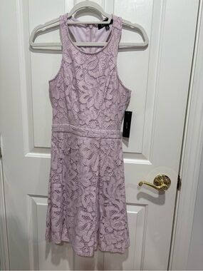 Lulus XS Light Lavender Lace Fit-and-Flare  Back Cut out Dress. NWT